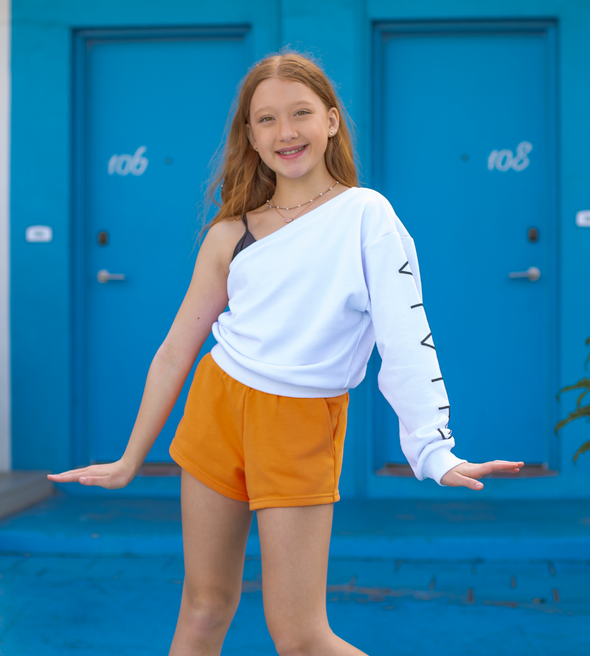 The Hang Ten One-Shoulder Sweatshirt (OLL311-WHT) - White